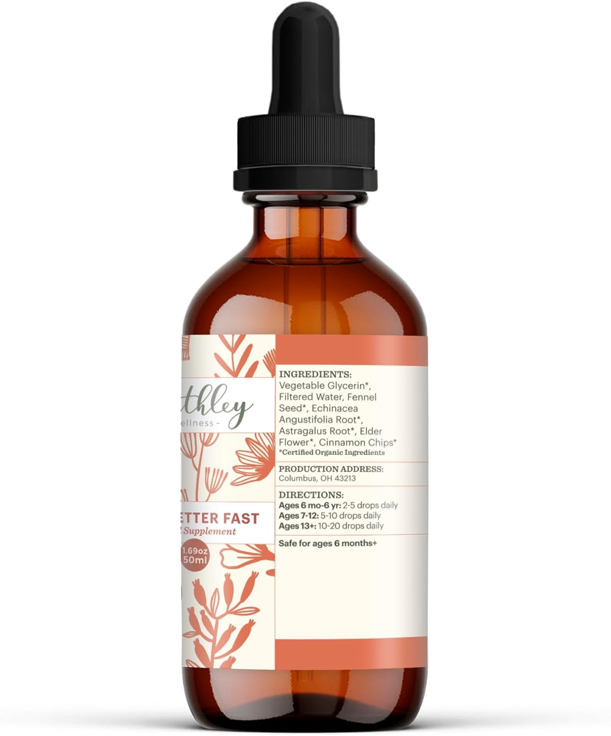Earthley Wellness Feel Better Fast Herbal Supplement - Echinacea Root, Fennel, Astragalus Root, Elder Flower, and Cinnamon - 1.69 oz Size