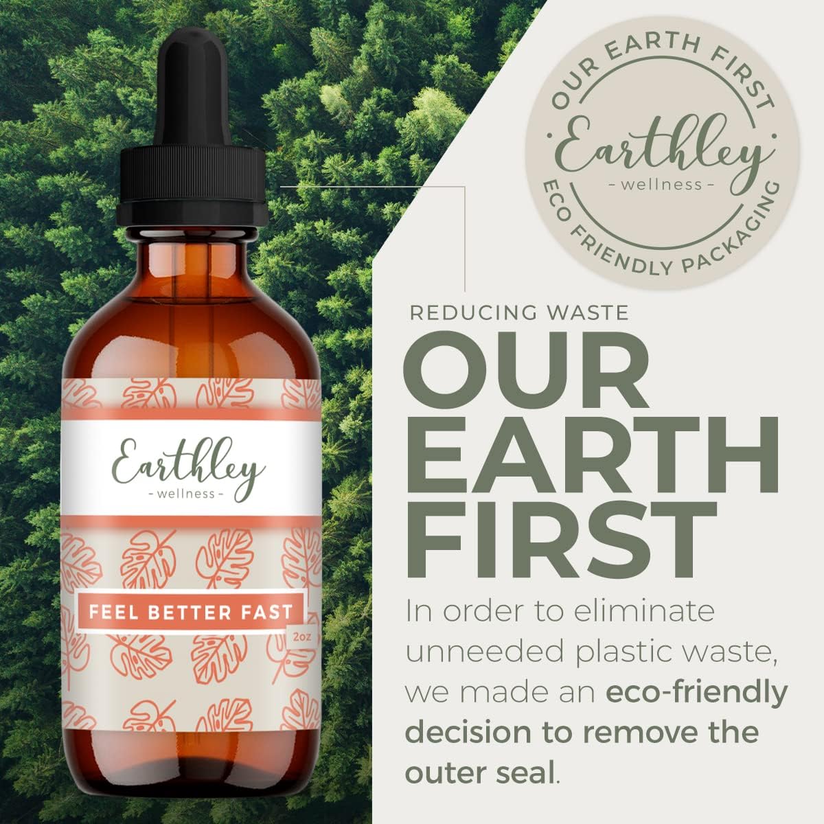 Earthley Wellness Feel Better Fast Herbal Supplement - Echinacea Root, Fennel, Astragalus Root, Elder Flower, and Cinnamon - 1.69 oz Size