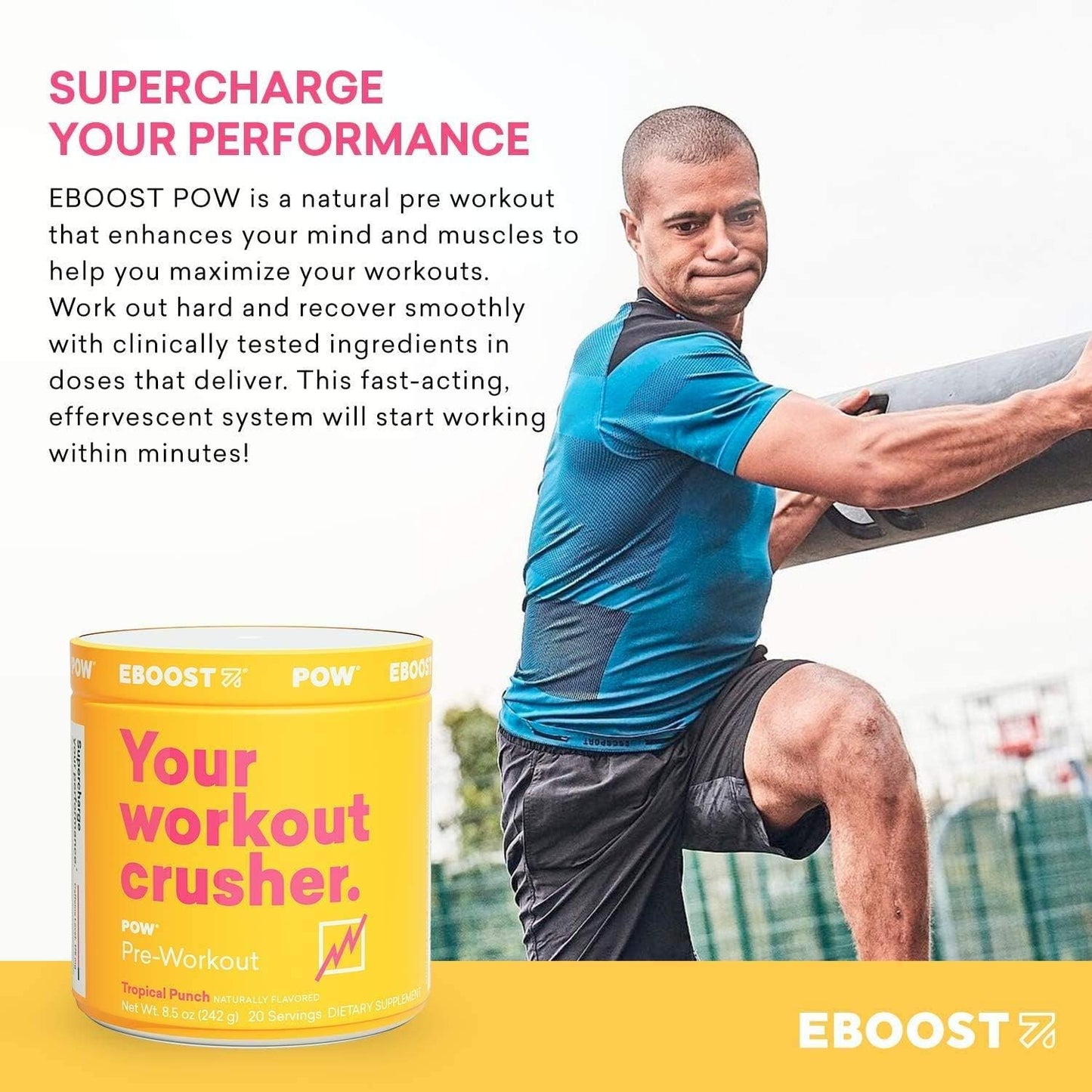 EBOOST POW Pre-Workout BCAA Bundle - Performance Powder for Energy, Recovery, Joint Mobility - Non-GMO, Gluten-Free