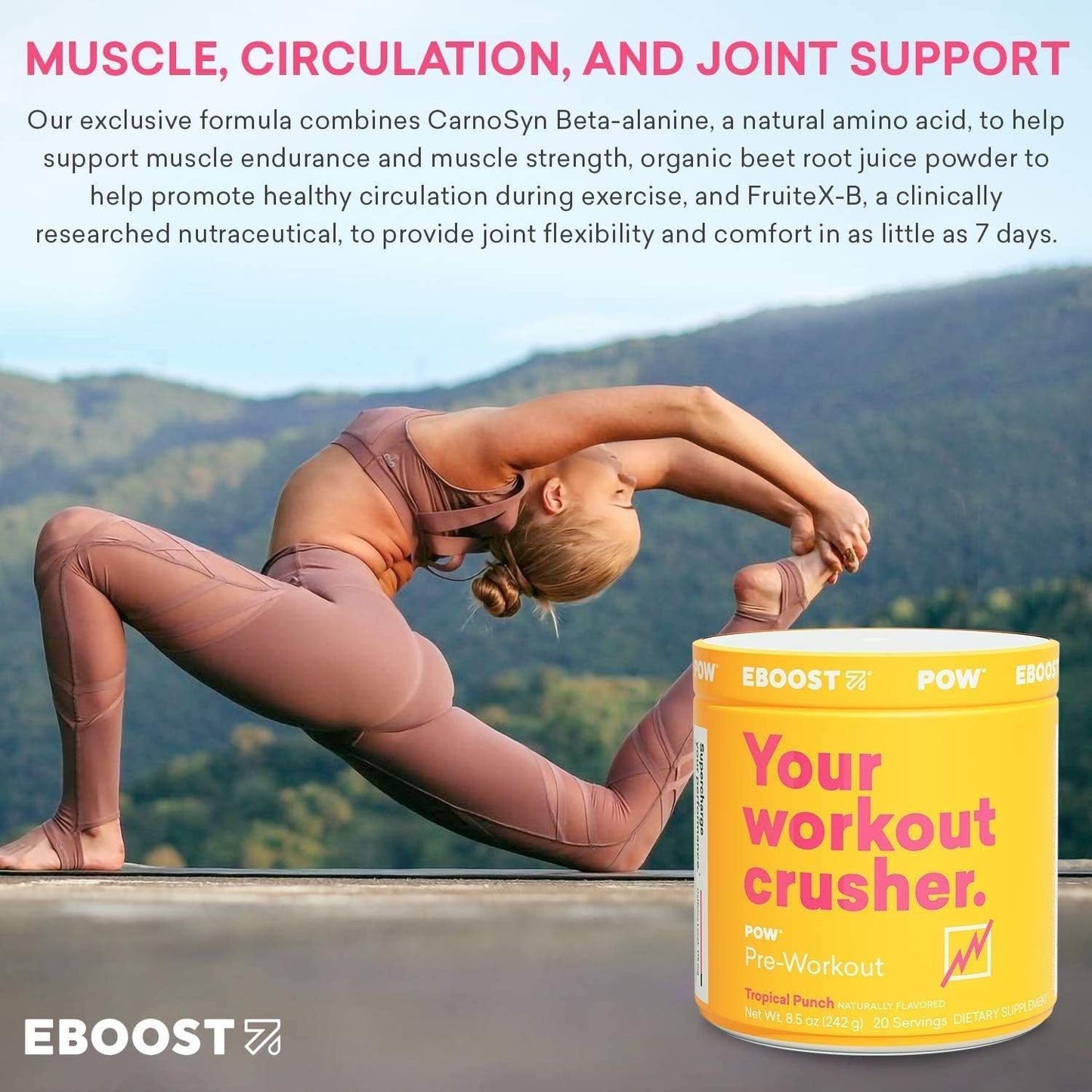 EBOOST POW Pre-Workout BCAA Bundle - Performance Powder for Energy, Recovery, Joint Mobility - Non-GMO, Gluten-Free