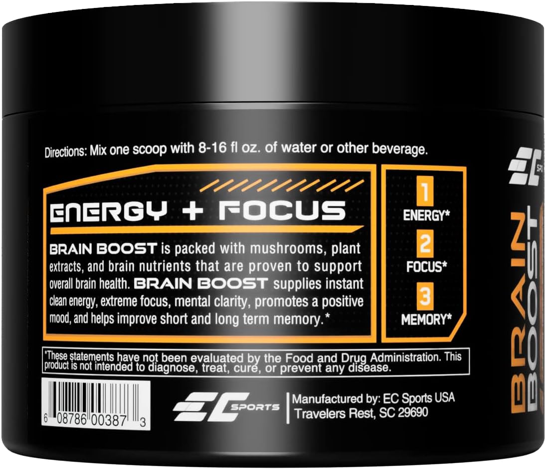 EC Sports Brain Boost Tropical Punch Nootropic Supplement with 18 Nootropics - Enhances Focus, Energy, and Performance - 30 Servings