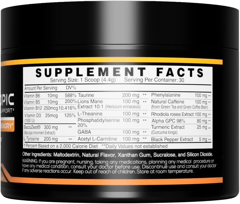 EC Sports Brain Boost Tropical Punch Nootropic Supplement with 18 Nootropics - Enhances Focus, Energy, and Performance - 30 Servings