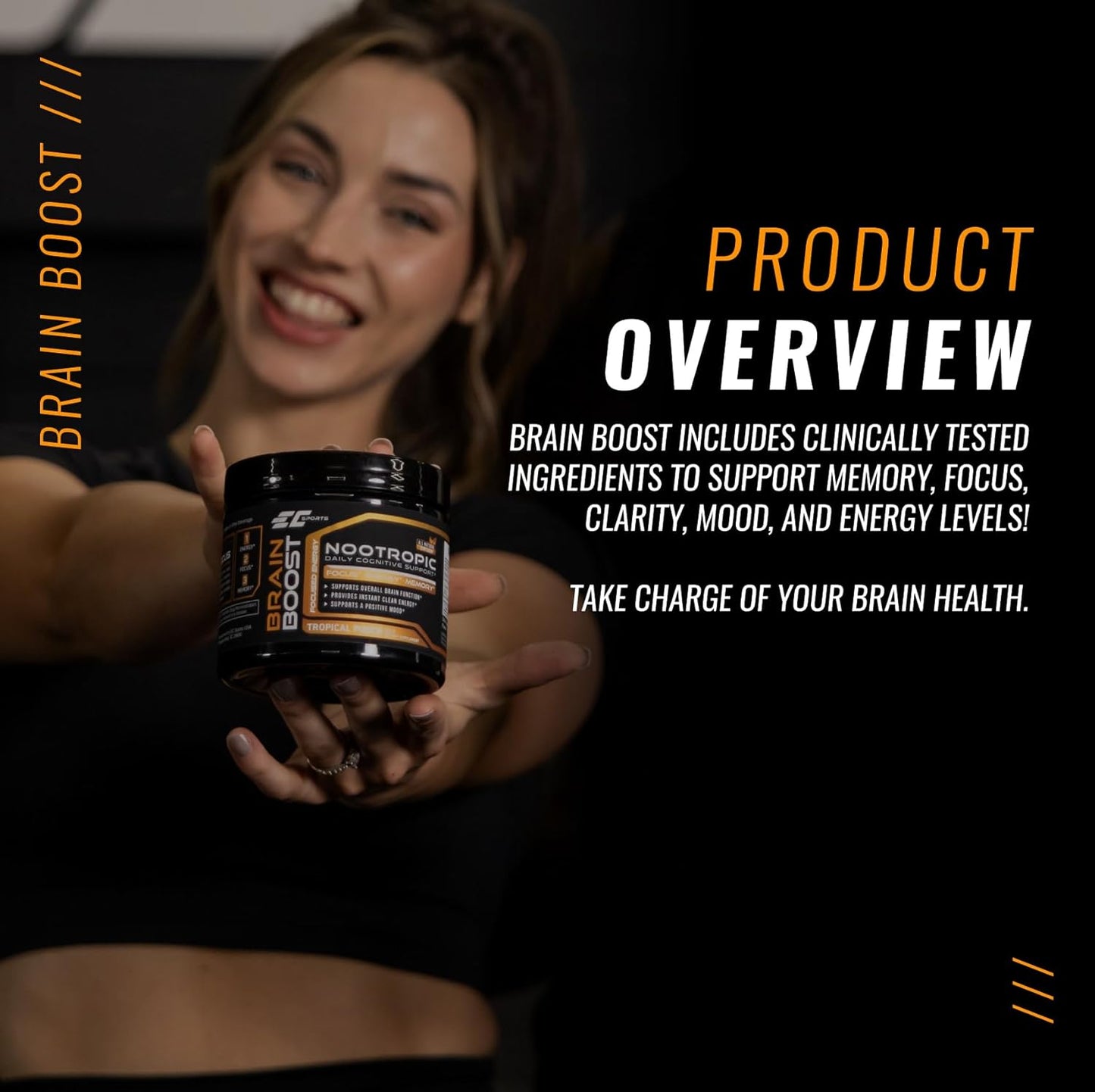 EC Sports Brain Boost Tropical Punch Nootropic Supplement with 18 Nootropics - Enhances Focus, Energy, and Performance - 30 Servings