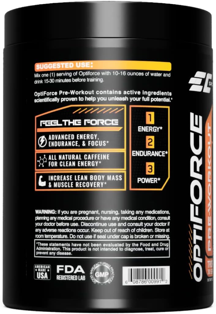 EC Sports OptiForce Tropical Blast Pre-Workout Powder - Clean Energy & Natural Caffeine for Endurance and Focus - 30 Servings