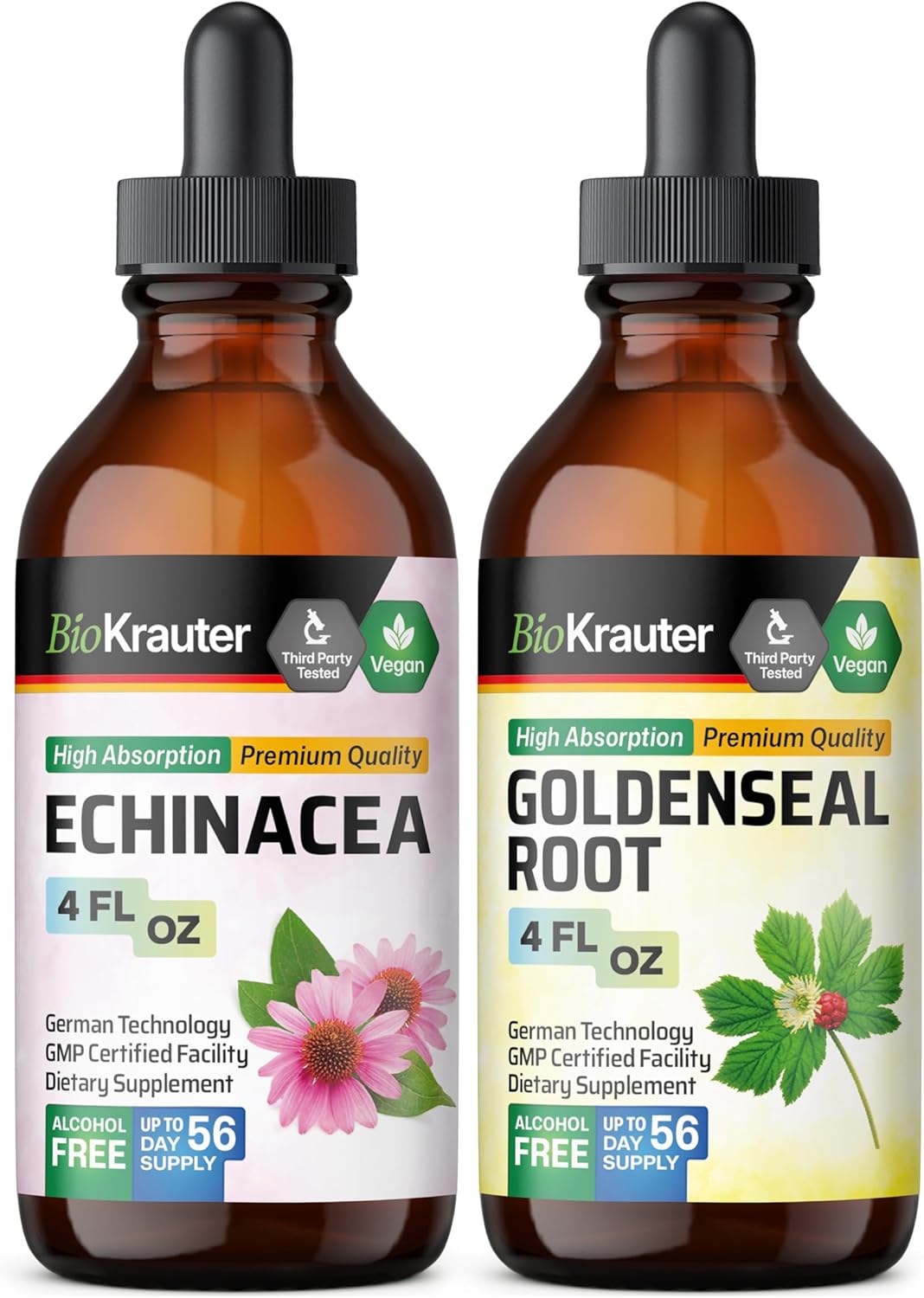Echinacea and Goldenseal Tincture Set - 4 Fl. Oz. Each - BIO KRAUTER