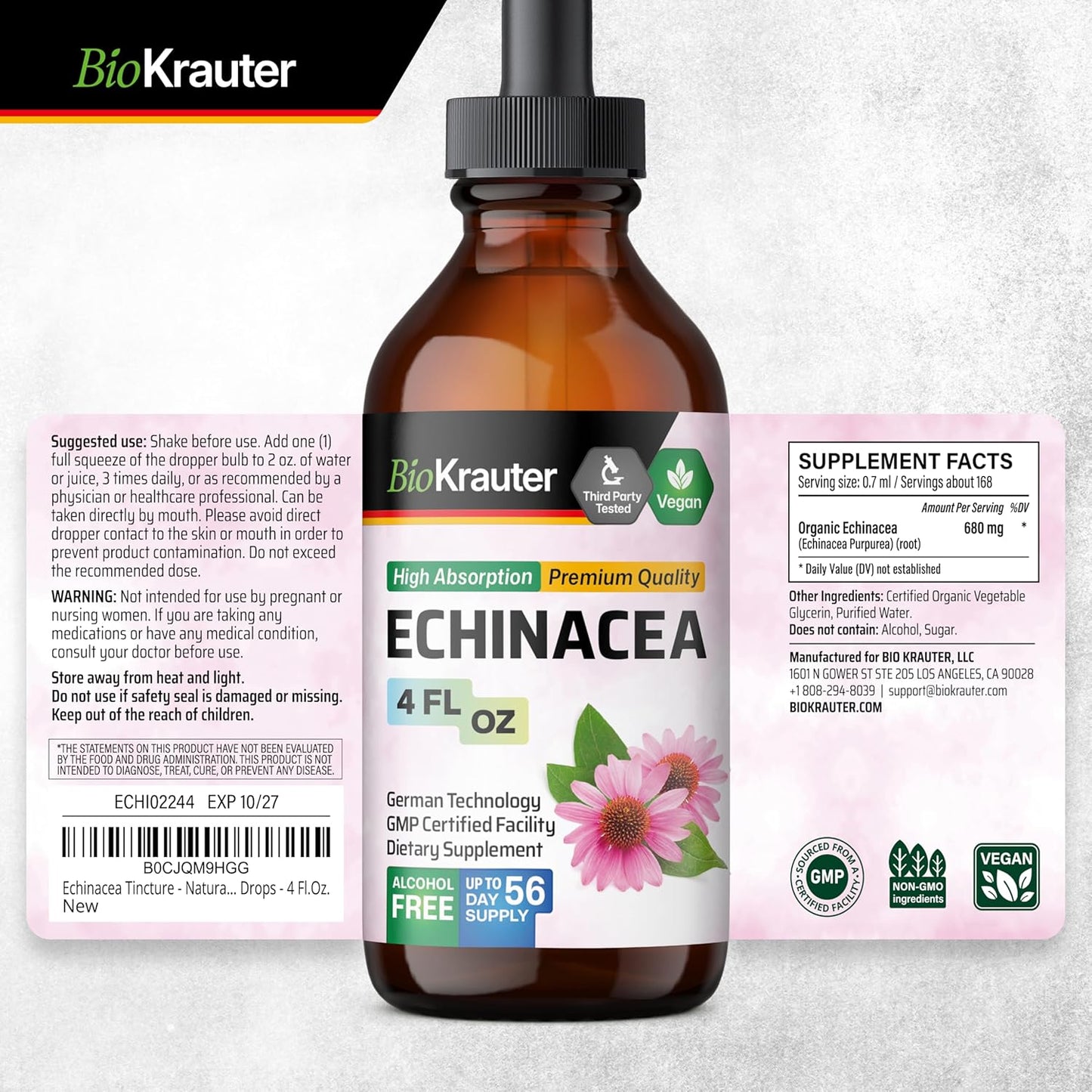 Echinacea and Goldenseal Tincture Set - 4 Fl. Oz. Each - BIO KRAUTER