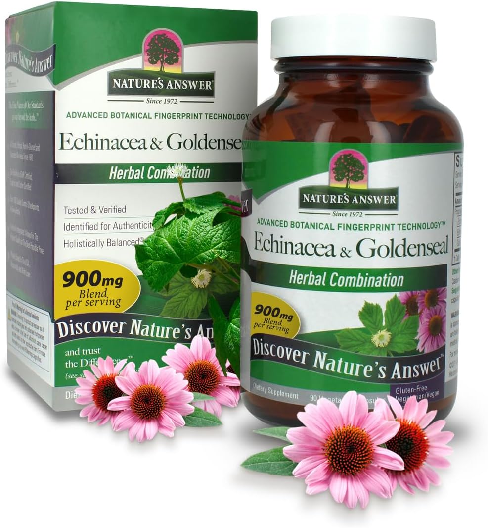 Echinacea & Goldenseal Dietary Supplement | Immune System Support | Non-GMO & Kosher | 90 Vegetarian Capsules