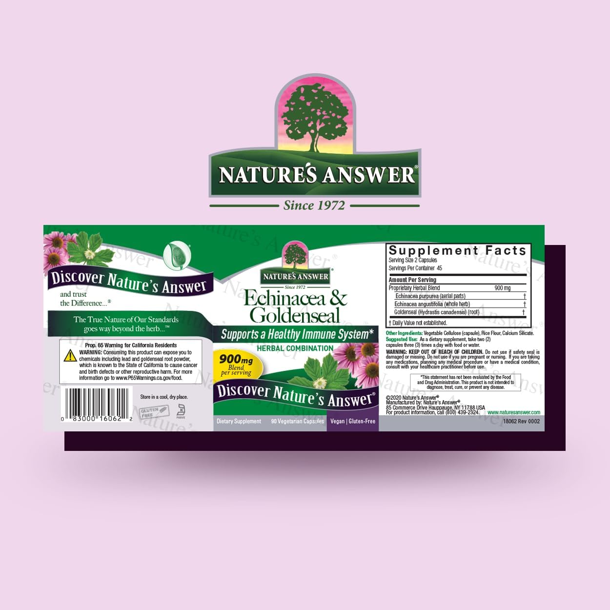 Echinacea & Goldenseal Dietary Supplement | Immune System Support | Non-GMO & Kosher | 90 Vegetarian Capsules