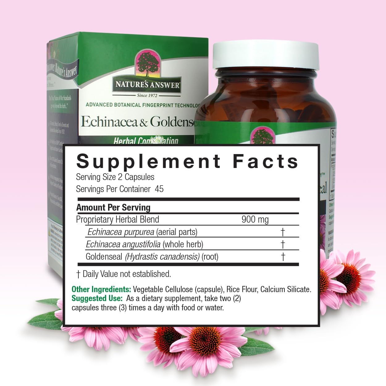 Echinacea & Goldenseal Dietary Supplement | Immune System Support | Non-GMO & Kosher | 90 Vegetarian Capsules
