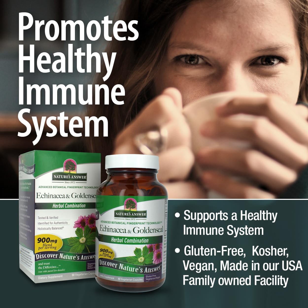 Echinacea & Goldenseal Dietary Supplement | Immune System Support | Non-GMO & Kosher | 90 Vegetarian Capsules