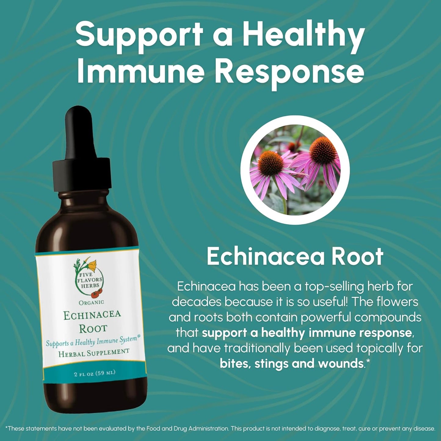 Echinacea Root Tincture - Immune System Support for Bites, Stings & Wounds - Herbal Supplement - 2 Fl Oz