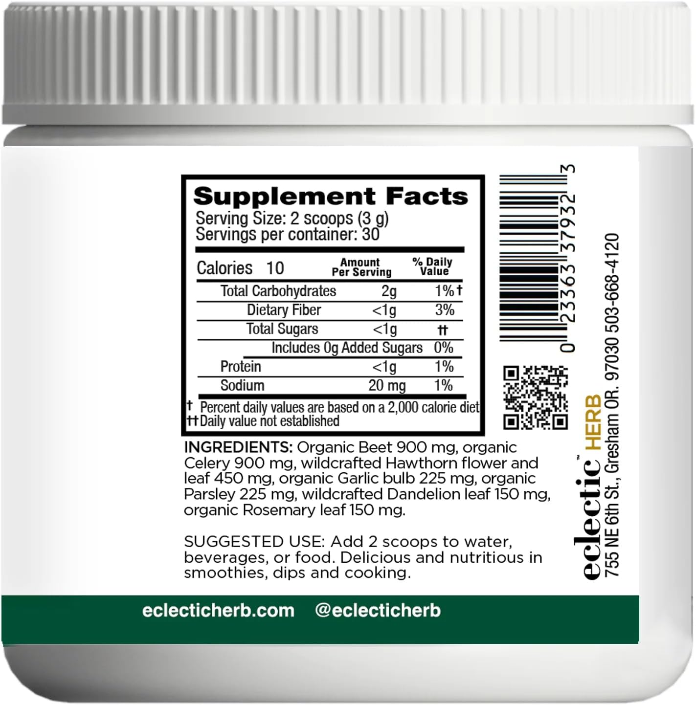 Eclectic Institute HBP Complete Powder - 90g (3.2 oz) - Organic Herbal Blood Pressure Support