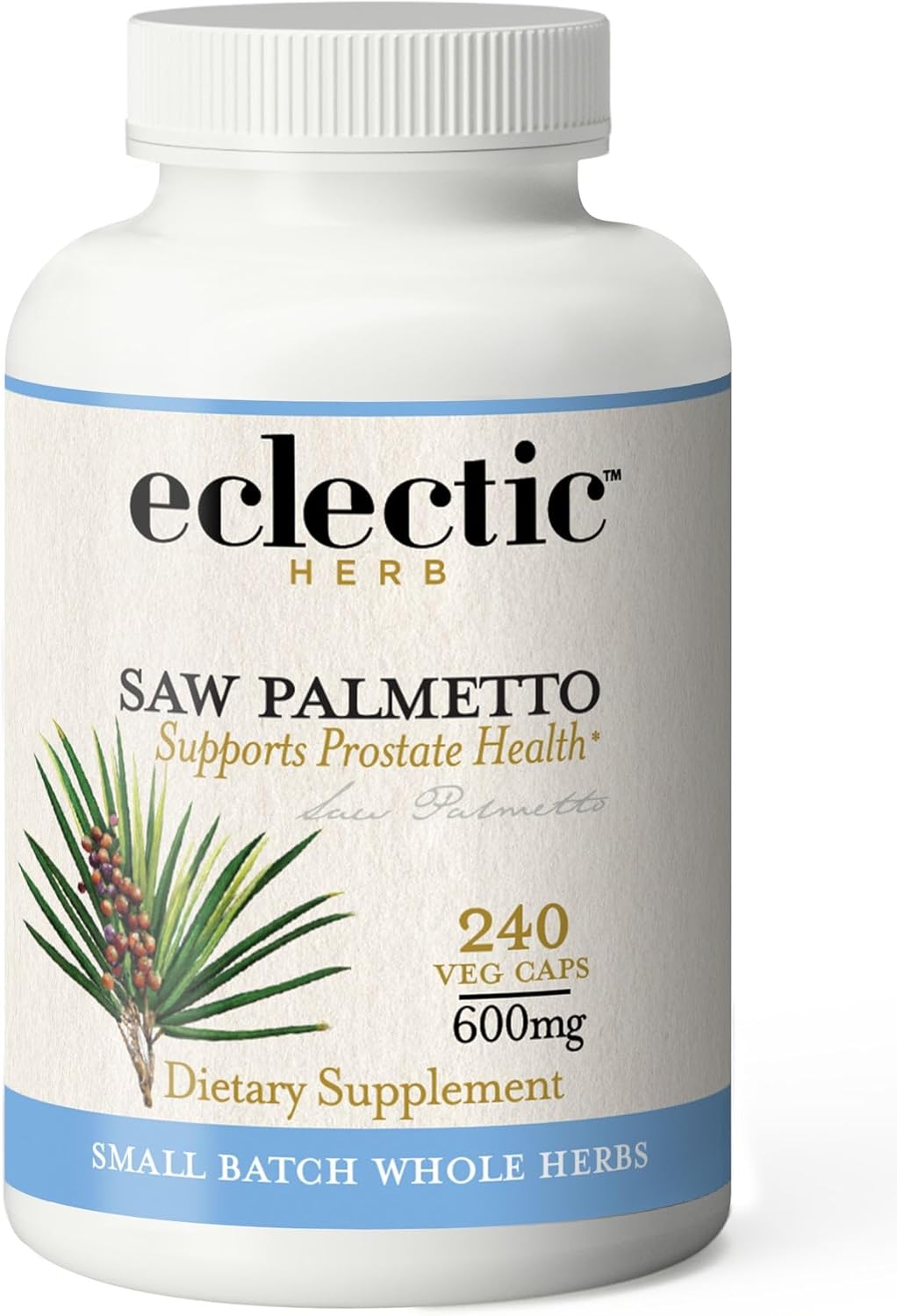 ECLECTIC INSTITUTE Saw Palmetto Capsules - 600mg - 240 Vegetarian Capsules - Fresh Freeze-Dried Formula