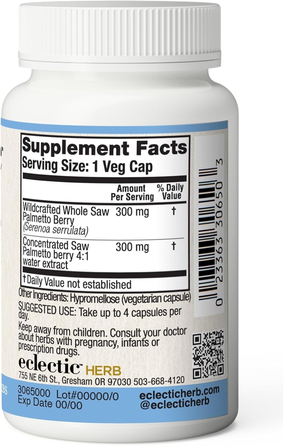 ECLECTIC INSTITUTE Saw Palmetto Capsules - 600mg - 240 Vegetarian Capsules - Fresh Freeze-Dried Formula