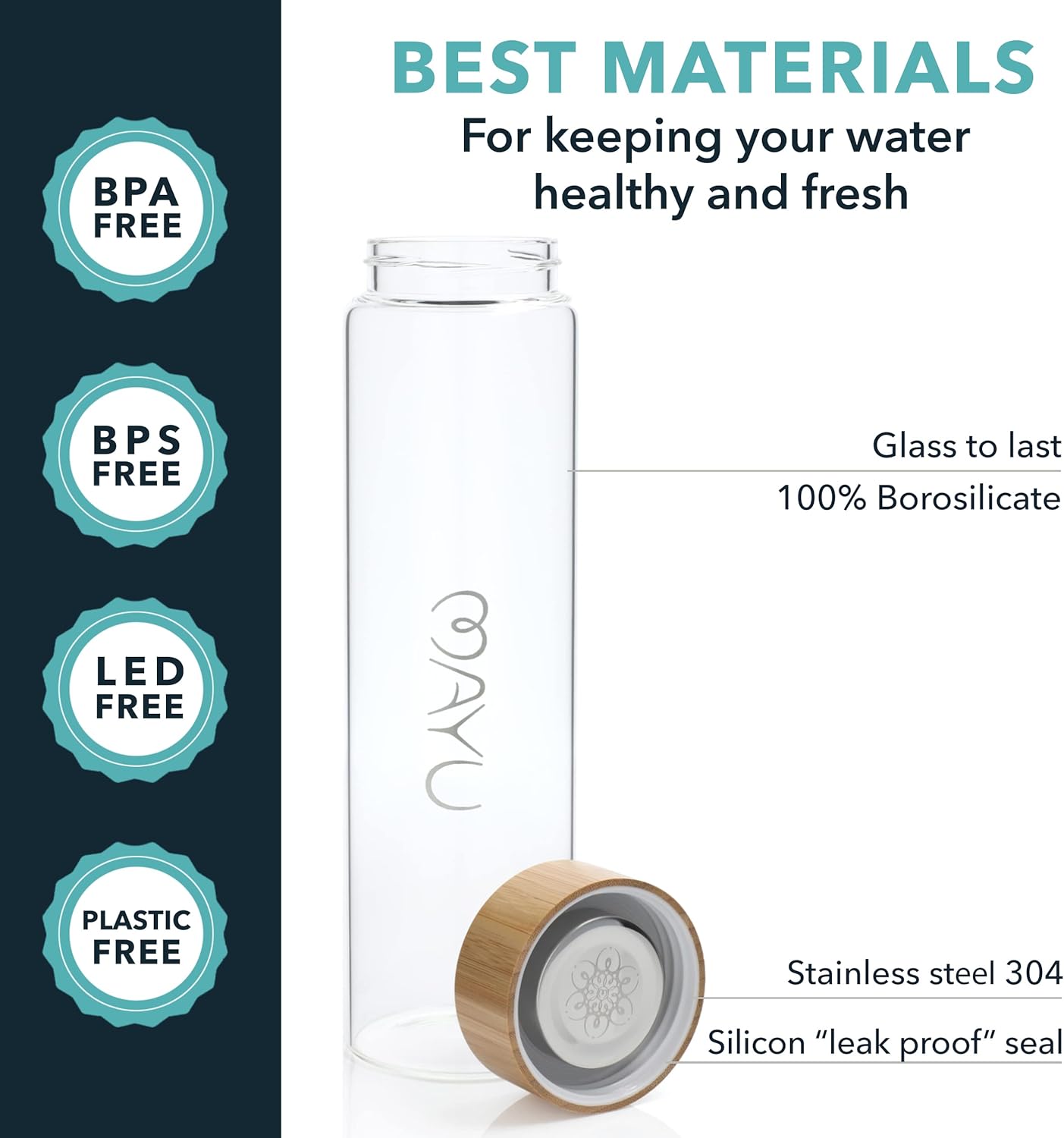 Eco-Friendly 1L Glass Water Bottle with Bamboo Lid - BPA-Free, Leak-Proof Design for Outdoor Picnics and Everyday Use