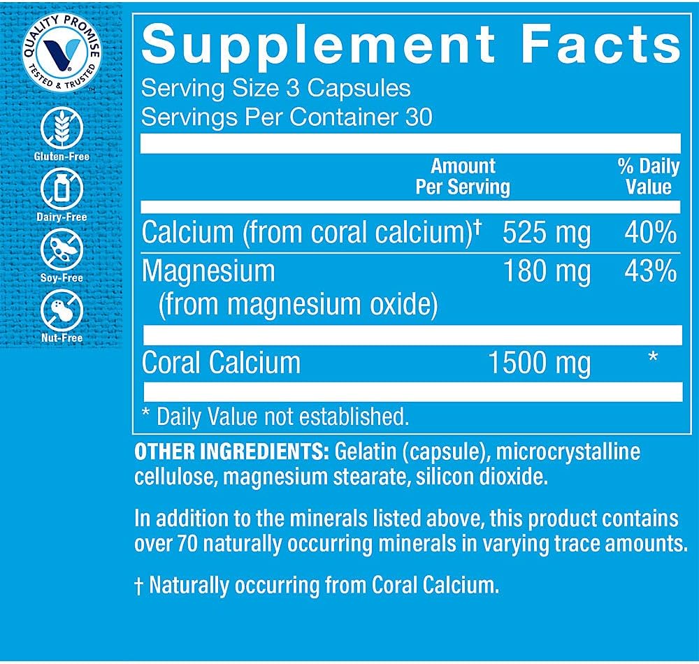 Eco-Friendly Coral Calcium Supplement 1,500MG for Healthy Bones & Teeth - with Magnesium & Trace Minerals (90 Capsules)