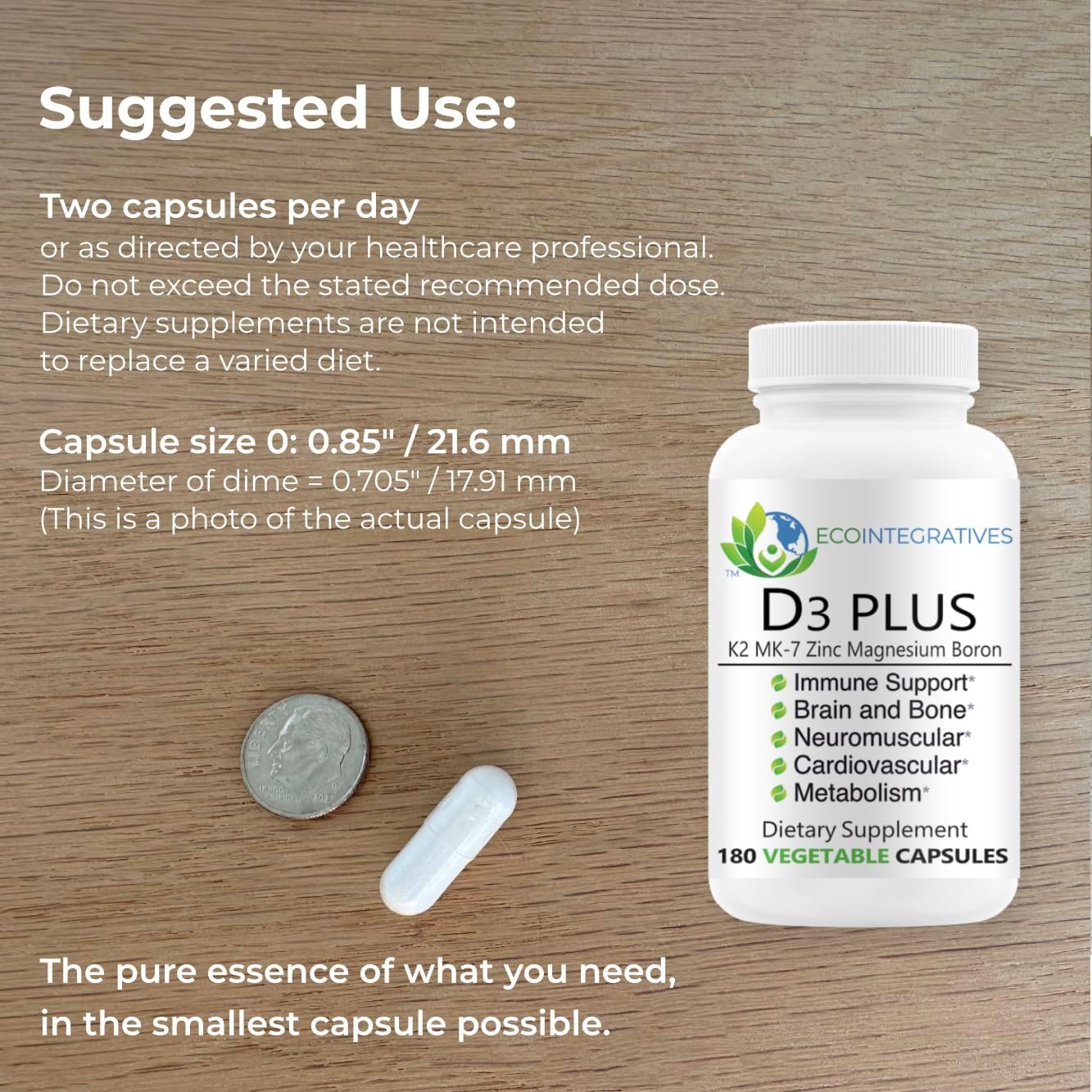 EcoIntegratives D3 Plus Boron Vitamin K2 Magnesium Zinc Vegan Caps for Overall Health and Wellness