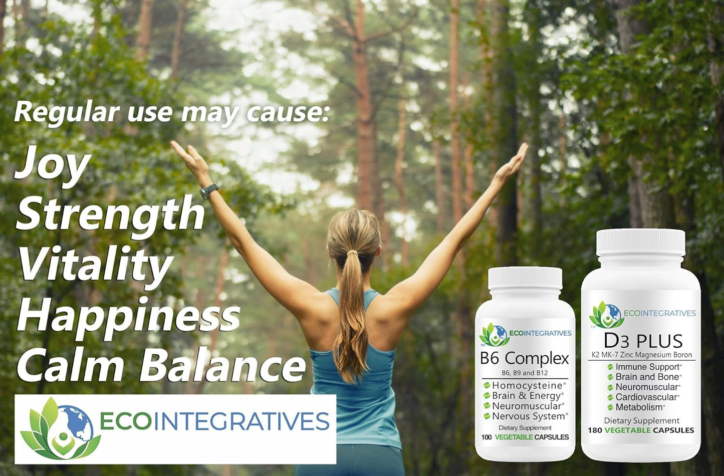 EcoIntegratives D3 Plus Boron Vitamin K2 Magnesium Zinc Vegan Caps for Overall Health and Wellness