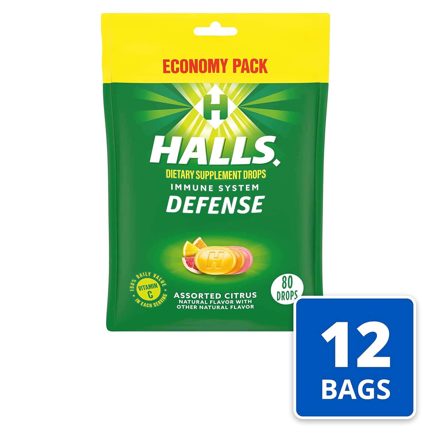 Economy Pack of HALLS Defense Assorted Citrus Vitamin C Drops - 960 Total Drops, Dietary Supplement Drops