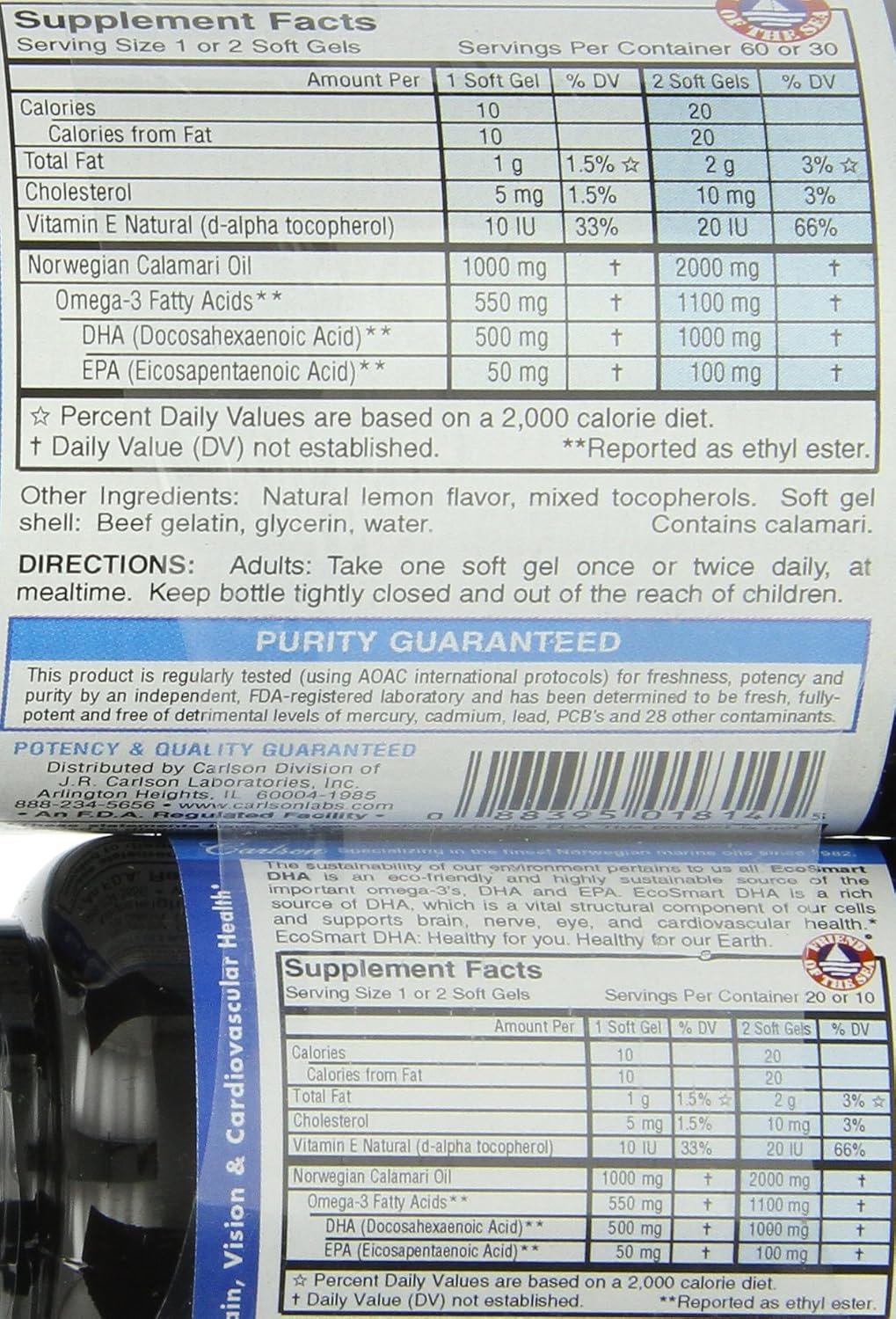 Ecosmart DHA 500mg Softgels by Carlson Labs - 80 Count