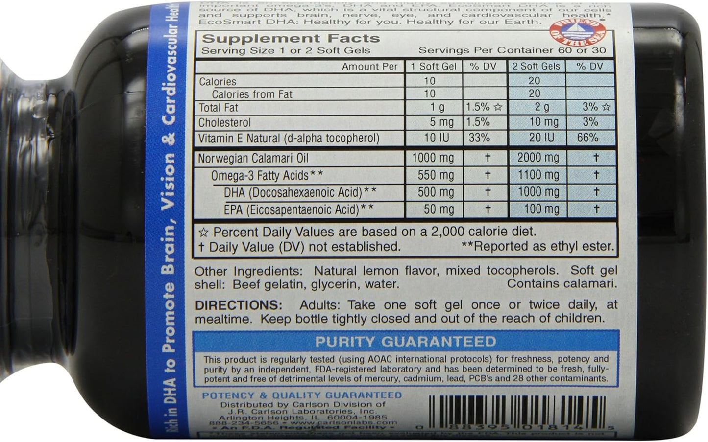 Ecosmart DHA 500mg Softgels by Carlson Labs - 80 Count