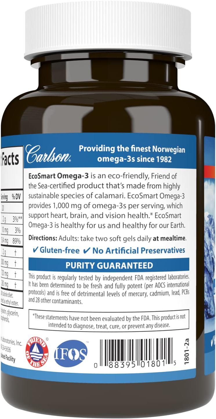EcoSmart Omega-3 Soft Gels with Lemon Flavor - Sustainable Source for Heart, Brain, Vision, and Joint Health - 90 Capsules