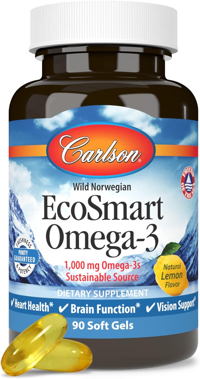 EcoSmart Omega-3 Soft Gels with Lemon Flavor - Sustainable Source for Heart, Brain, Vision, and Joint Health - 90 Capsules