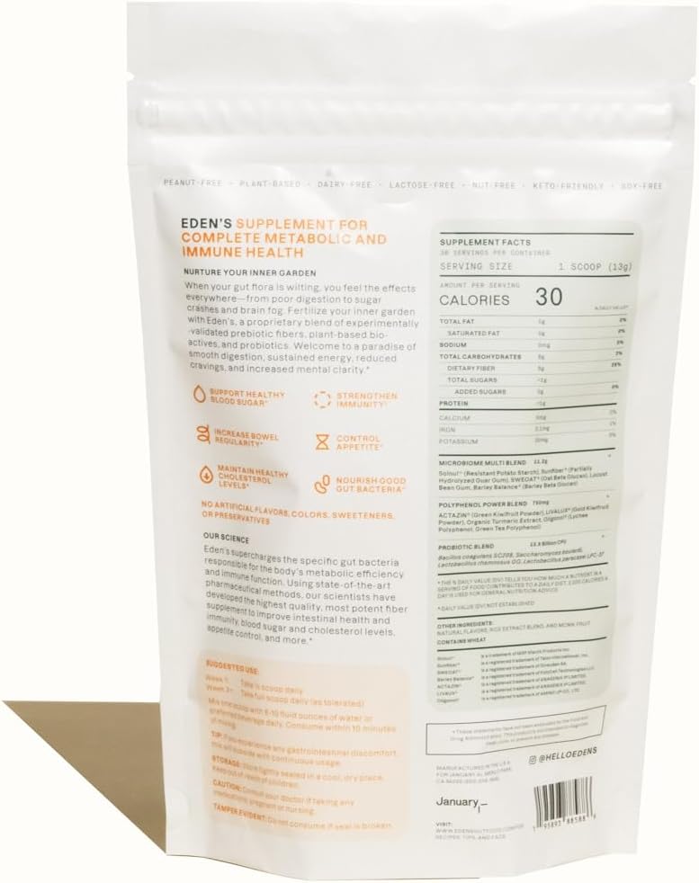 Eden's 3-in-1 Gut Health Supplement with Prebiotics, Probiotics, Polyphenols, and 8g Fiber - Daily Support