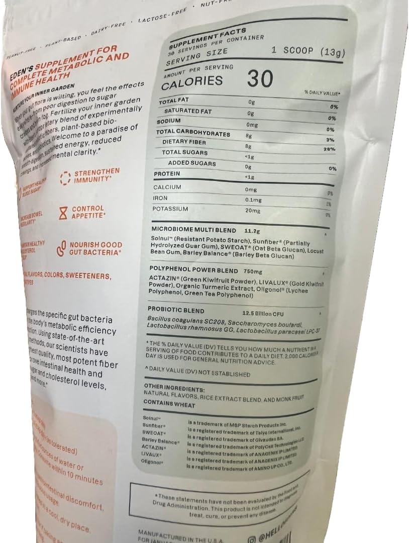 Eden's 3-in-1 Gut Health Supplement with Prebiotics, Probiotics, Polyphenols, and 8g Fiber - Daily Support