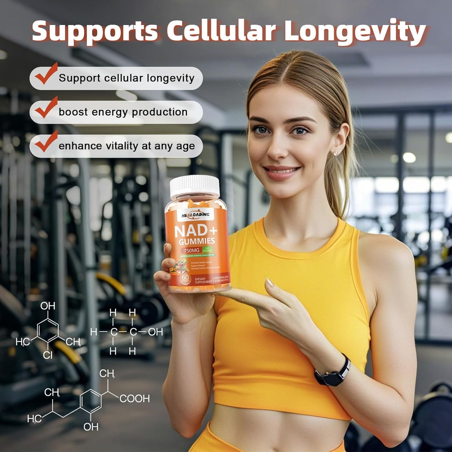 Efficient NAD+ Gummies Supplement for Aging Defense - Max Absorption, Support Cellular Health, Stamina, Energy, DNA Repair - 60 Servings