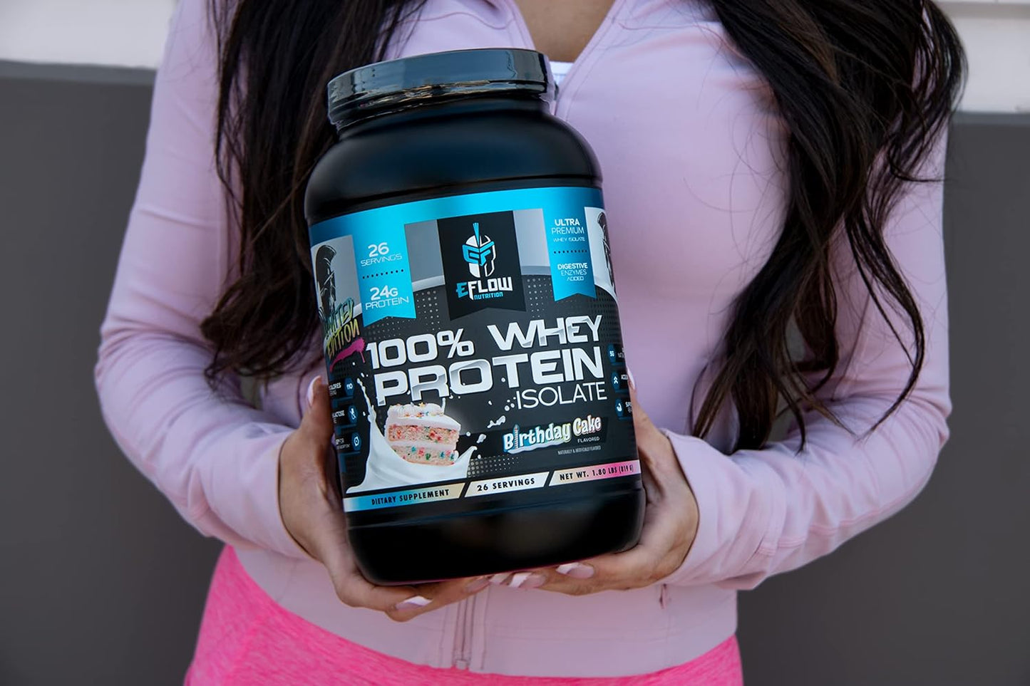 eFlow Nutrition Birthday Cake Whey Protein Isolate - 100% Lactose-Free with Digestive Enzymes, Low Carb, Fast Digesting Shake for Muscle Recovery (26 Servings)