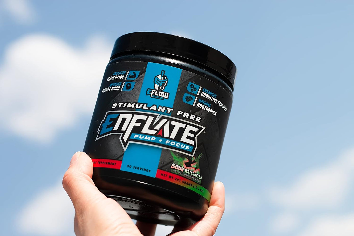 eFlow Nutrition Enflate Preworkout Supplement - Stimulant-Free Nootropic Powder for Pump, Focus, and Energy - Sour Watermelon Flavor - 30 Servings for Men and Women