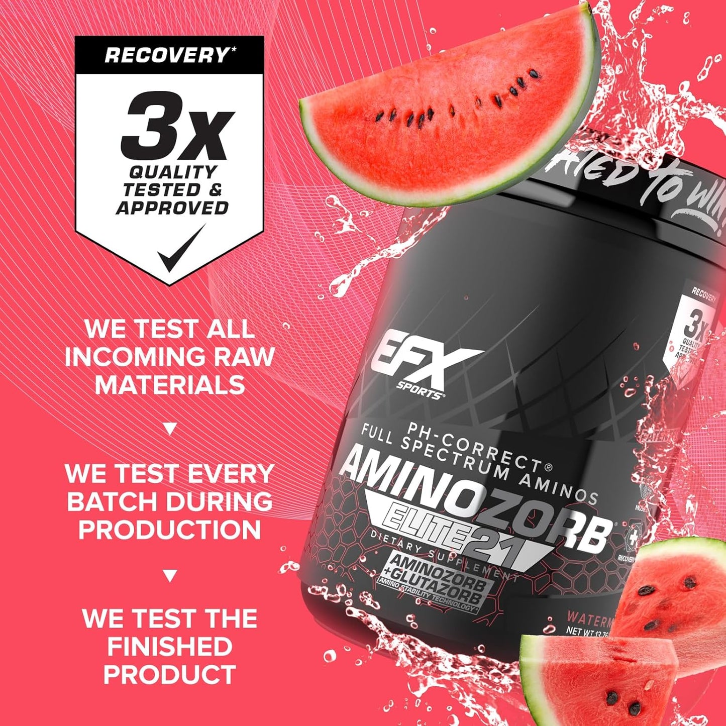 EFX Sports Aminozorb Elite 21 - Full Spectrum Amino Acids & Glutamine - Zero Sugar - Watermelon Flavor - 30 Servings