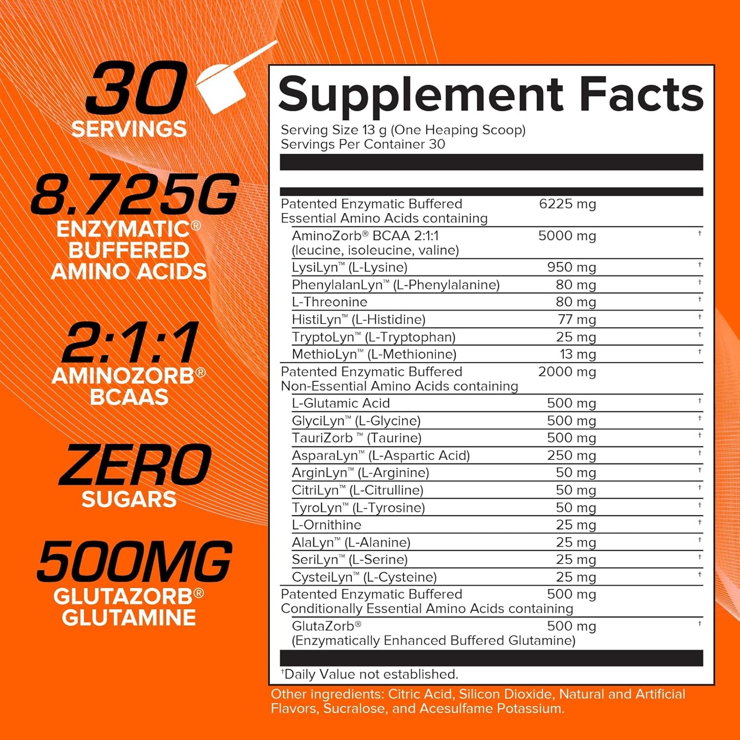 EFX Sports Aminozorb Elite 21 Orange Splash - PH-Correct Full Spectrum Amino Blend with Glutamine - 30 Servings, No Sugar