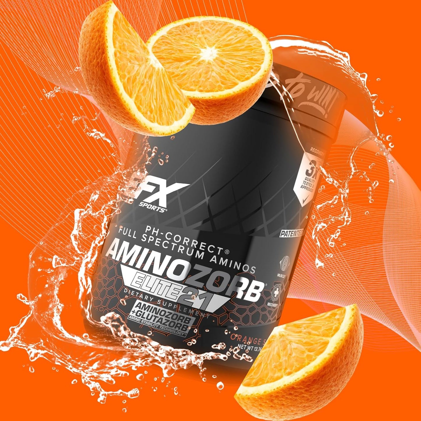 EFX Sports Aminozorb Elite 21 Orange Splash - PH-Correct Full Spectrum Amino Blend with Glutamine - 30 Servings, No Sugar
