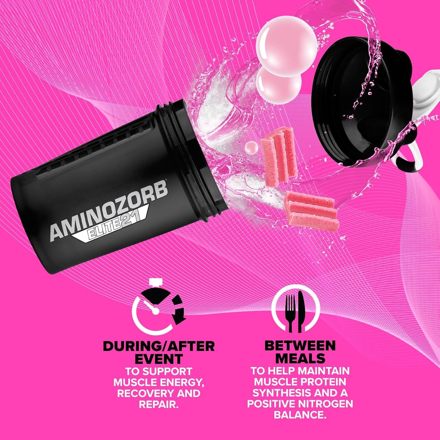 EFX Sports Aminozorb Elite 21 Pink Bubblegum - PH-Correct, Full Spectrum Amino Acids with Glutamine - Non-Essential & Essential Aminos - Zero Sugars - 30 Servings