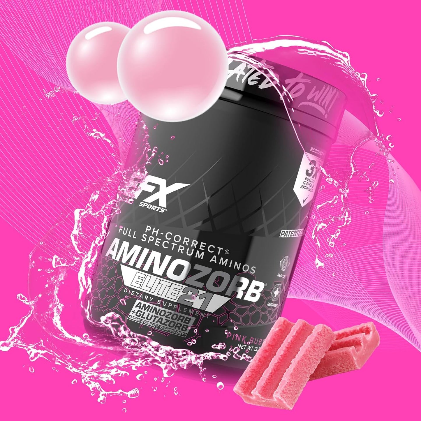 EFX Sports Aminozorb Elite 21 Pink Bubblegum - PH-Correct, Full Spectrum Amino Acids with Glutamine - Non-Essential & Essential Aminos - Zero Sugars - 30 Servings