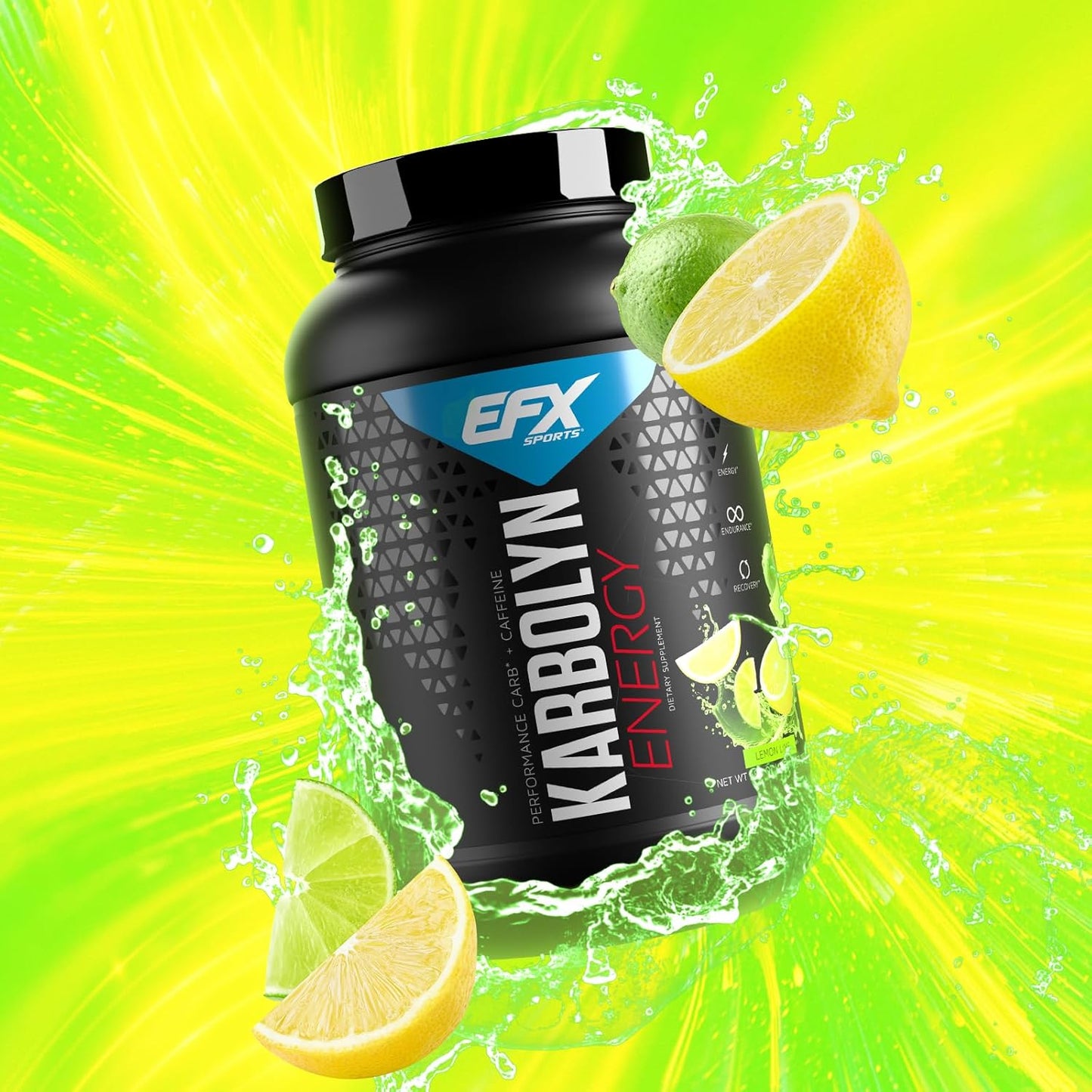 EFX Sports Karbolyn Energy Powder with Caffeine - Sugar Free Carb Load & Energize Supplement - Lemon Lime Flavor - 36 Servings