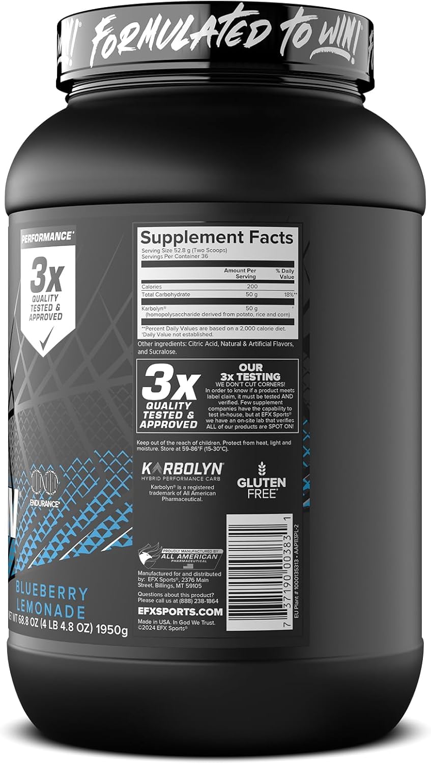 EFX Sports Karbolyn Fuel - Blueberry Lemonade Carb Powder for Energy & Recovery - 36 Servings