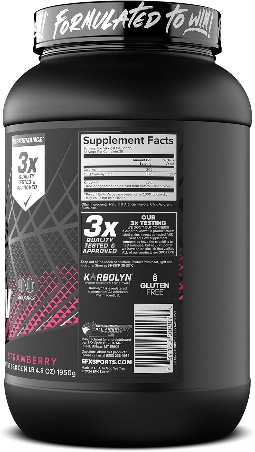 EFX Sports Karbolyn Fuel - Fast-Absorbing Carbohydrate Powder for Carb Loading and Sustained Energy - Strawberry Flavor - 35 Servings