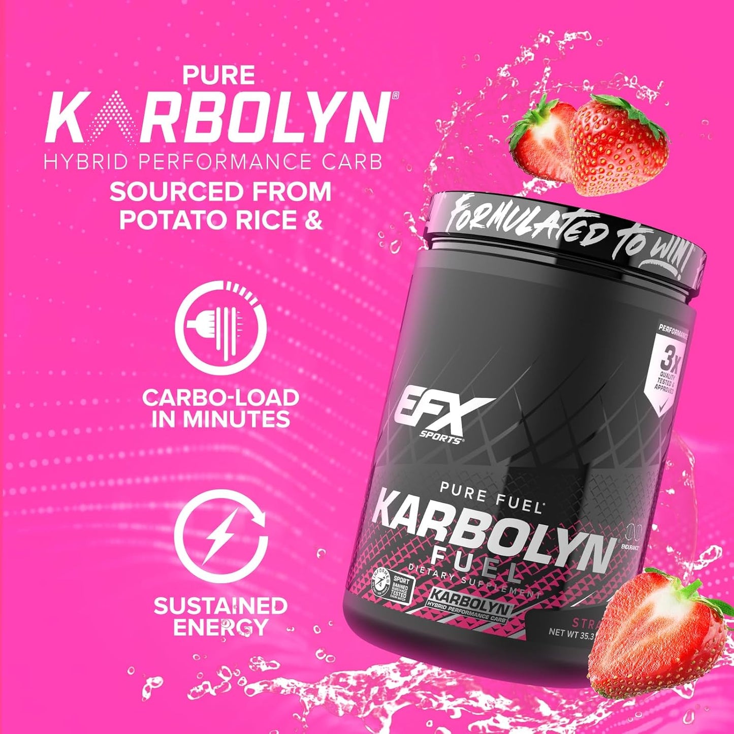 EFX Sports Karbolyn Fuel - Strawberry Flavor | Fast-Absorbing Carbohydrate Powder for Carb Loading, Energy, and Recovery | Stimulant-Free Formula | 18 Servings