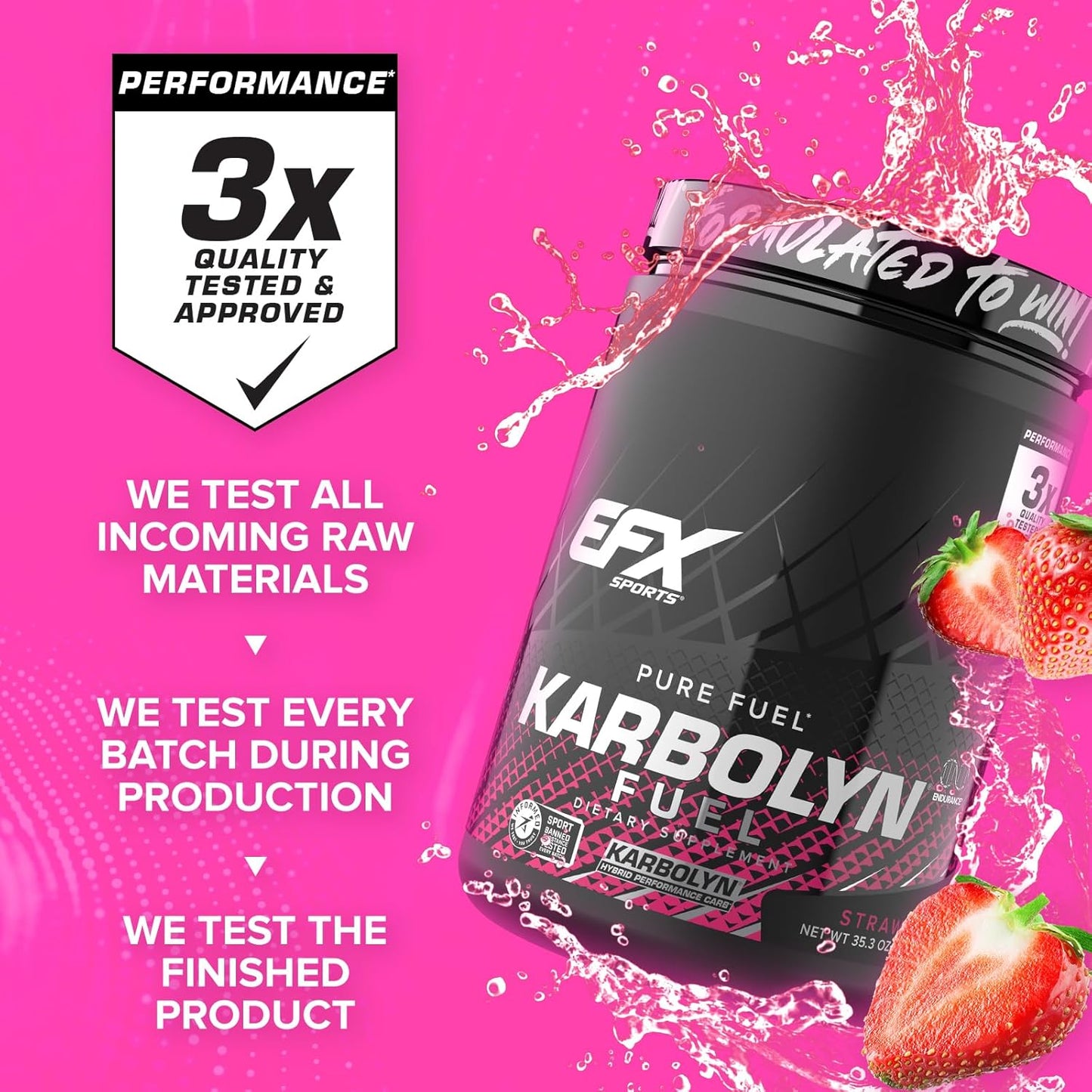 EFX Sports Karbolyn Fuel - Strawberry Flavor | Fast-Absorbing Carbohydrate Powder for Carb Loading, Energy, and Recovery | Stimulant-Free Formula | 18 Servings