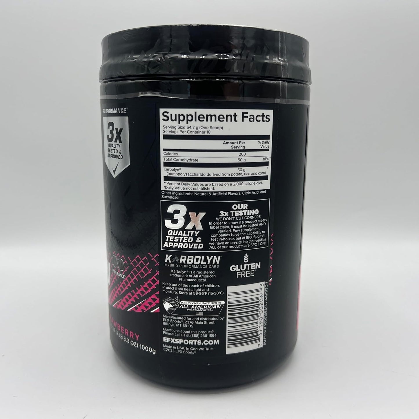 EFX Sports Karbolyn Fuel - Strawberry Flavor | Fast-Absorbing Carbohydrate Powder for Carb Loading, Energy, and Recovery | Stimulant-Free Formula | 18 Servings