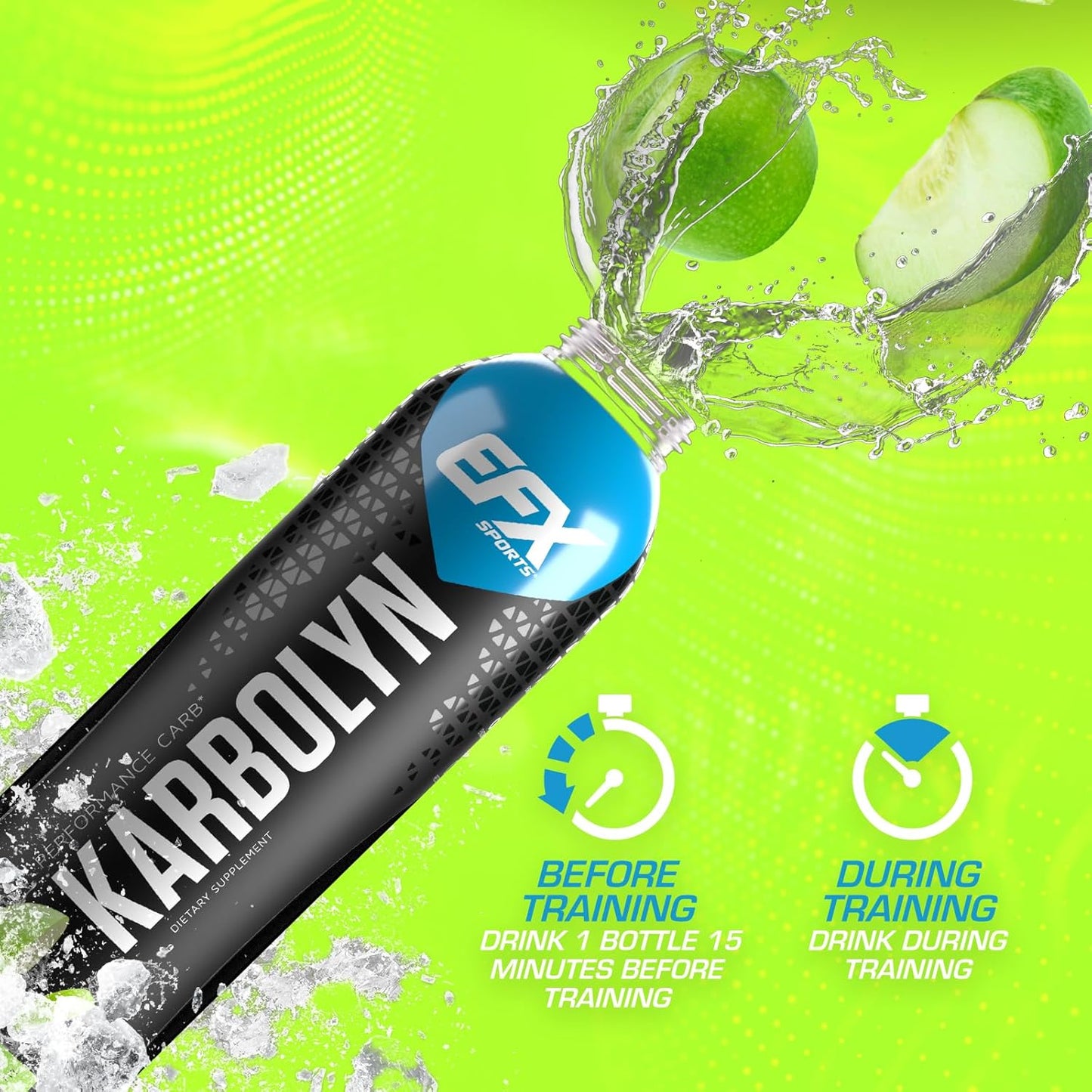 EFX Sports Karbolyn Fuel Drink - Carb Load for Sustained Energy | Pre, Intra, Post Workout | Green Apple Flavor | 12 Pack