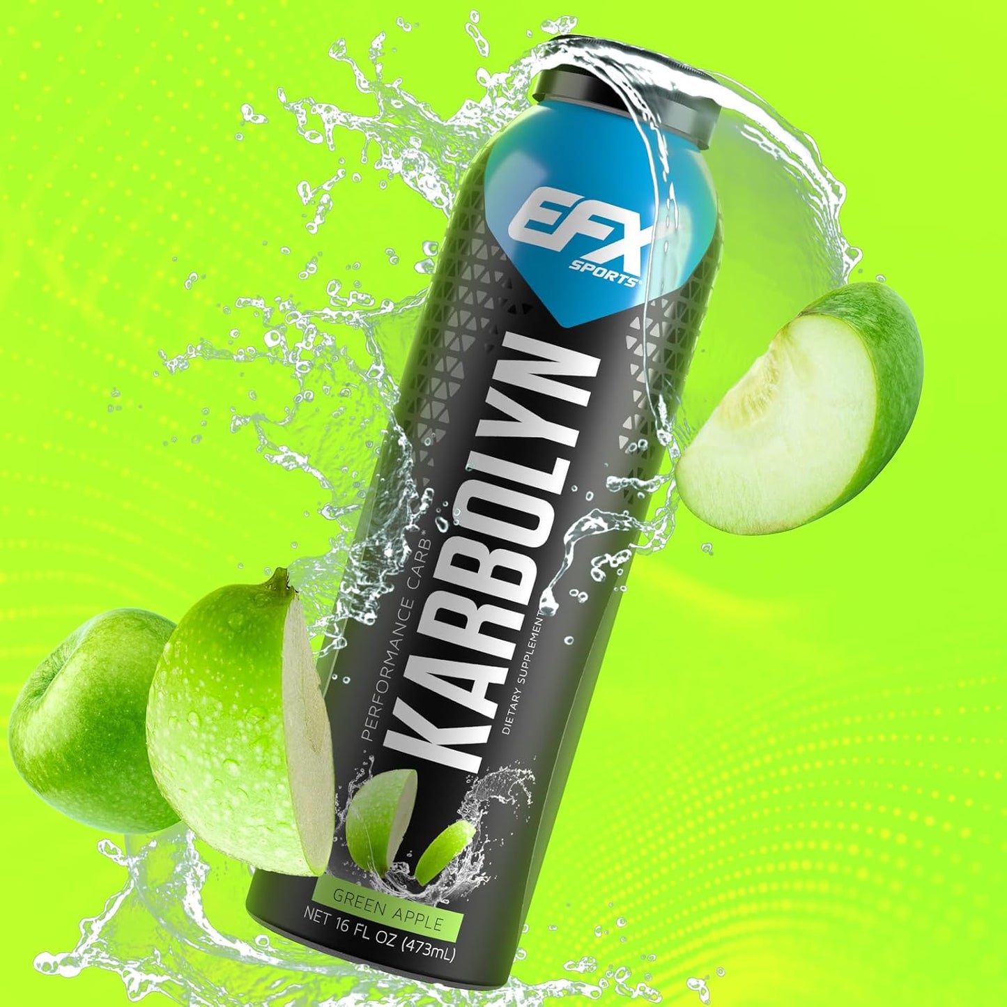 EFX Sports Karbolyn Fuel Drink - Carb Load for Sustained Energy | Pre, Intra, Post Workout | Green Apple Flavor | 12 Pack
