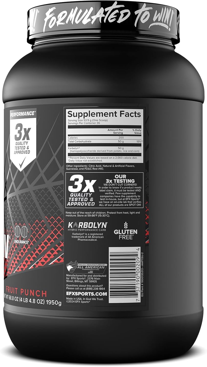 EFX Sports Karbolyn Fuel: Fast-Absorbing Carb Powder for Energy & Recovery - Fruit Punch Flavor - 36 Servings