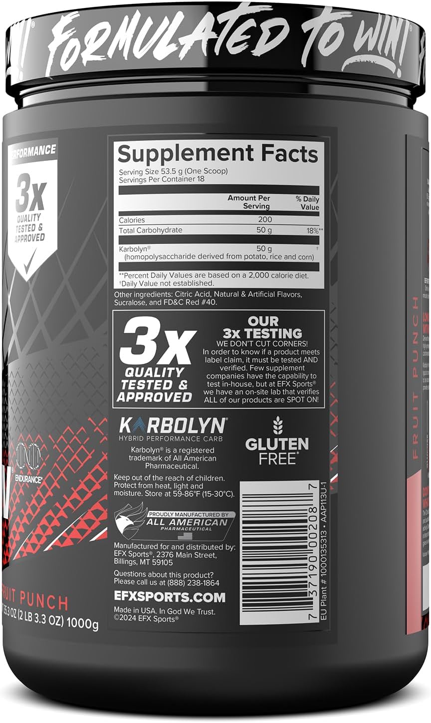 EFX Sports Karbolyn Fuel: Fast-Absorbing Carbohydrate Powder for Carb Loading, Sustained Energy, and Quick Recovery - Fruit Punch Flavor - 18 Servings