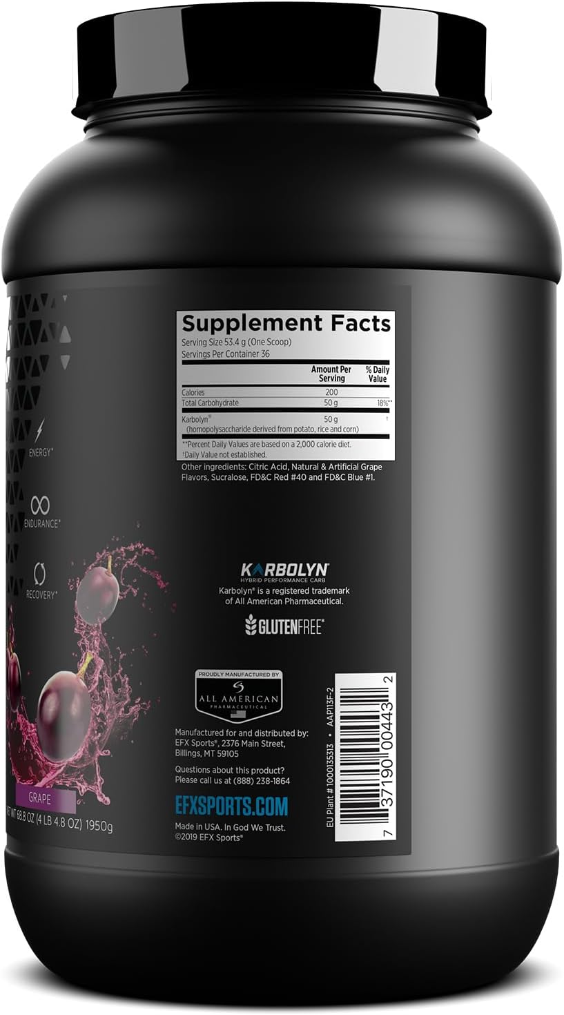 EFX Sports Karbolyn Fuel Grape 36 Servings - Fast-Absorbing Carb Powder for Energy & Recovery