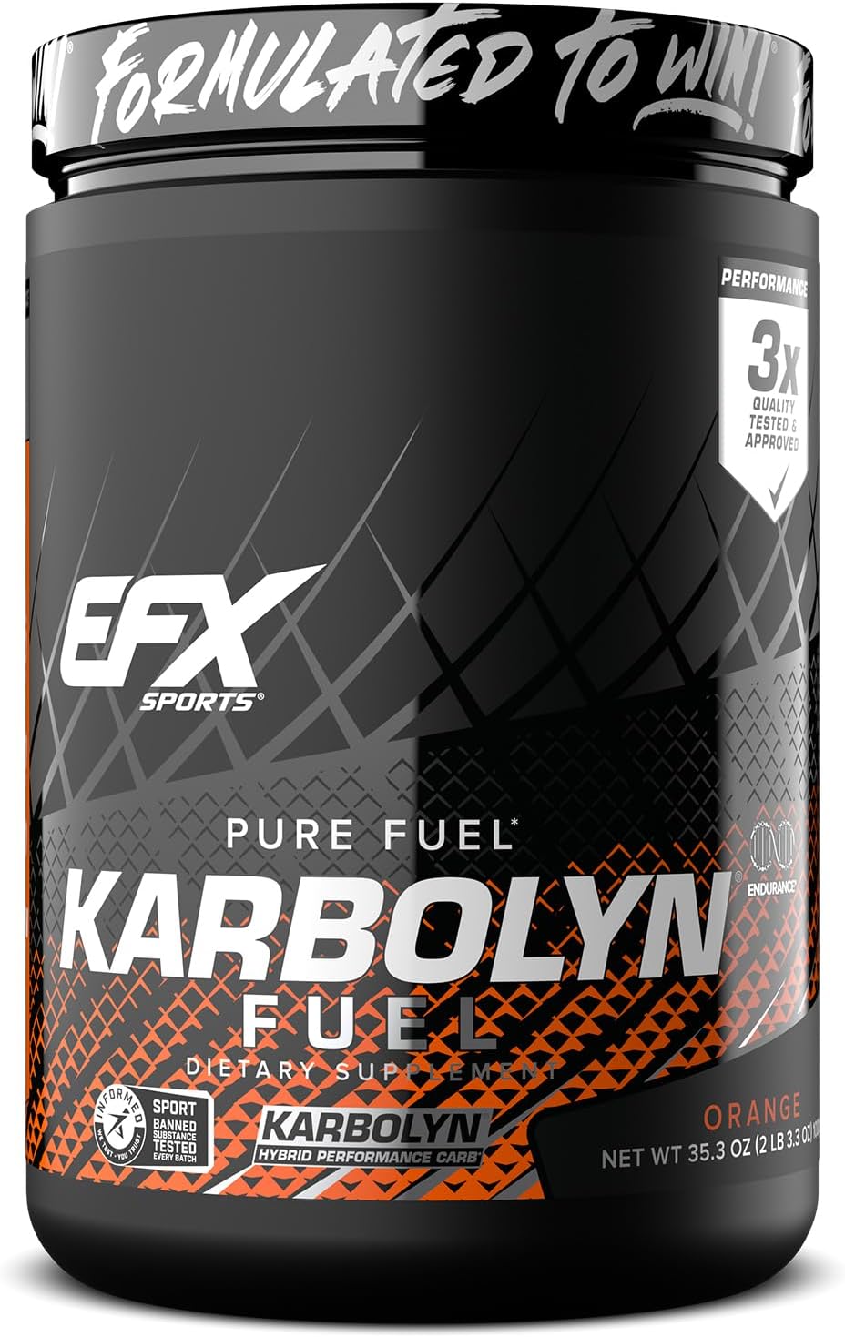 EFX Sports Karbolyn Fuel Powder - Fast-Absorbing Carbs for Energy & Recovery - Orange Flavor, 18 Servings
