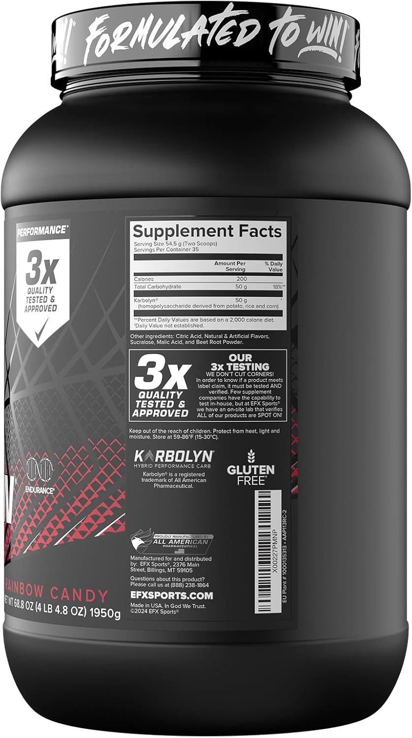 EFX Sports Karbolyn Fuel: Rainbow Candy Flavor - Fast-Absorbing Carb Powder for Energy & Recovery - 35 Servings
